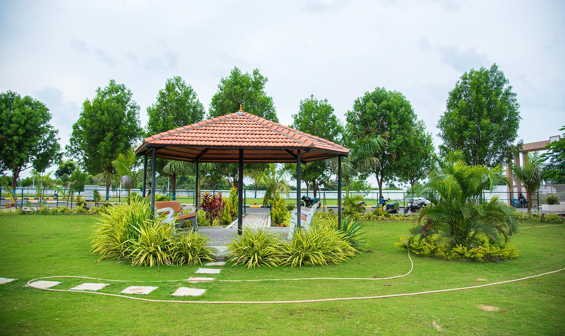 Garden pavilion and landscaped green area at Serenity Highland