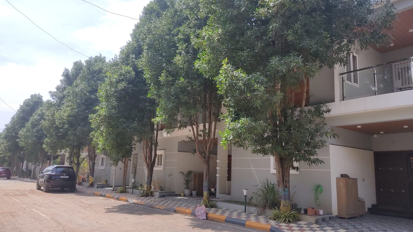 Tree-lined internal villa lane at Serenity Highland